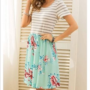 FANVOOK Short Sleeve Floral Dress with Pockets M